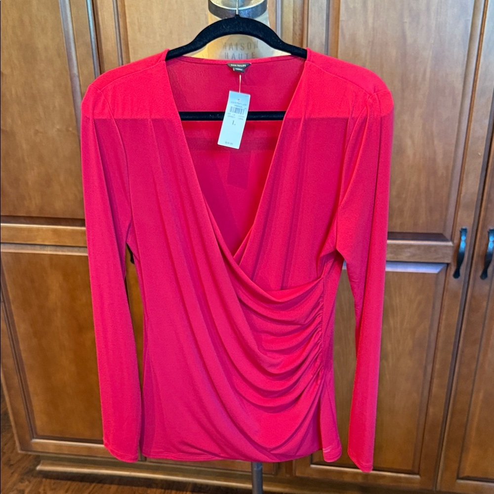 Ann Taylor Elegant Red Draped V-Neck Top